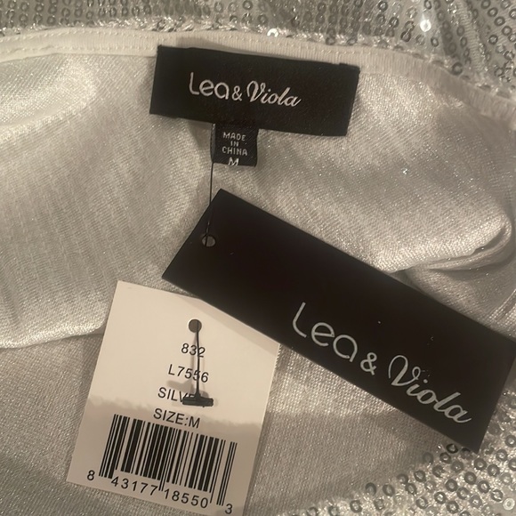 Lea & Viola One Shoulder Sequin Top Party Silver Metallic Medium - Picture 4 of 6